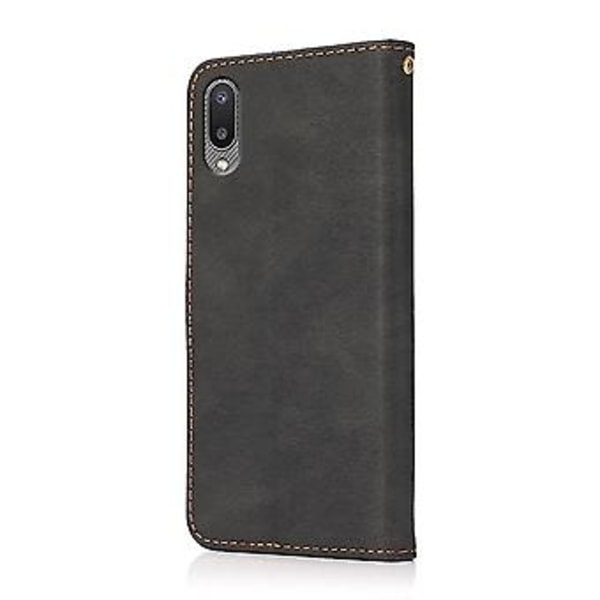 Til Samsung Galaxy A02 / M02 To-farvet Syet Læder Telefonetui (Sort Brun)