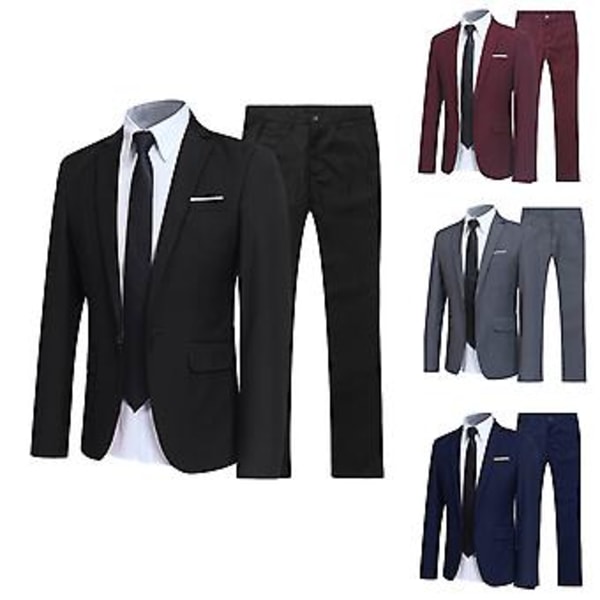 Fianao Herre Dragt Sæt Lapel Formelle Stilfulde Knapper Lommer Blazer til Dating (4XL Sort)