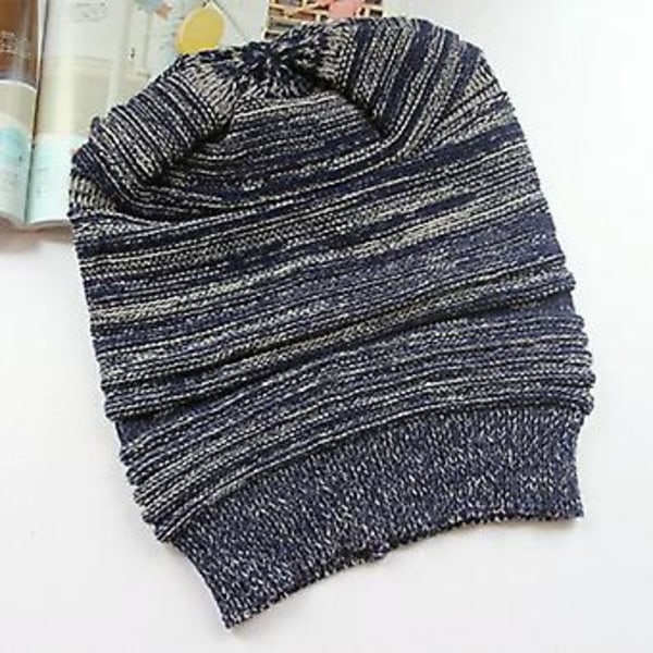 Unisex Huer i Strik af Uld til Kvinder og Mænd - Oversize Slouchy Beanie til Vinter (Marineblå)