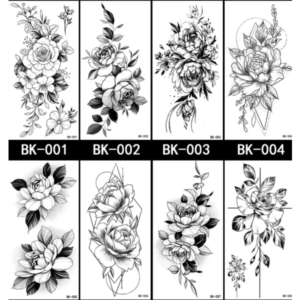 Halloween dekorative klistermærker, 10 stykker skitse blomster tatovering st