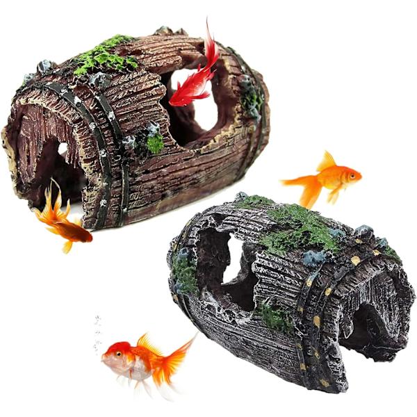 2 stk. Resin Cave Rock Dekorasjon Resin Broken Barrel Akvarium Akvarium Cave Decor Aquarium Resin Orn