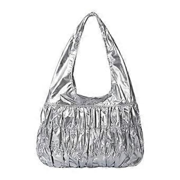 Chic Solid Plisseret Håndtaske Blødt PU Læder Skuldertaske Casual Shopper Tasker Moderigtig Underarmstaske til Kvinder Sølv (Sølv)