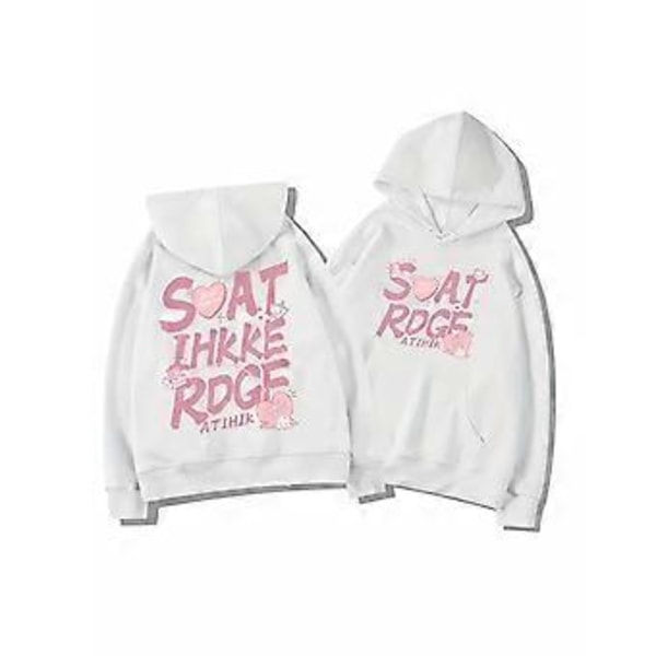 Sweatshirt med nedfaldne skuldre og rund hals til kvinder, forår og efterår, hvid løs langærmet kunst rå mælk sød top (L)
