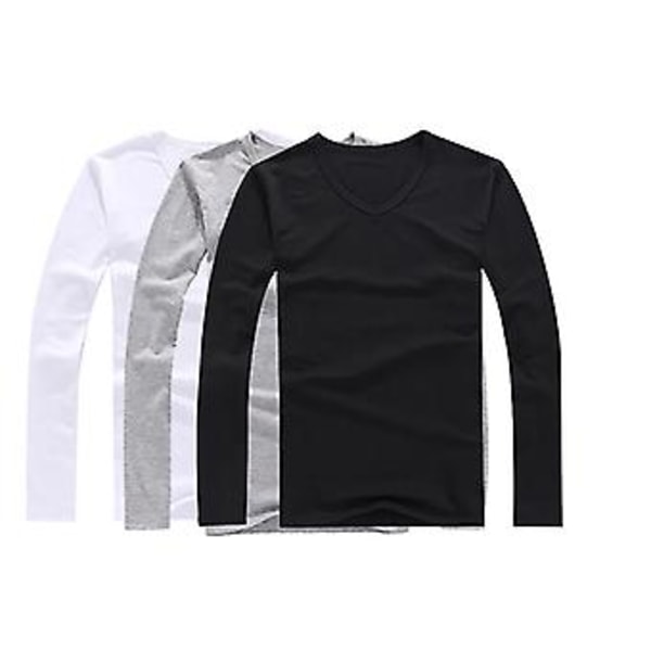 Fianao Mænds Mode Slank Pasform Bomuld V-hals Langærmet Casual T-shirt Kort Top (XL Grå)