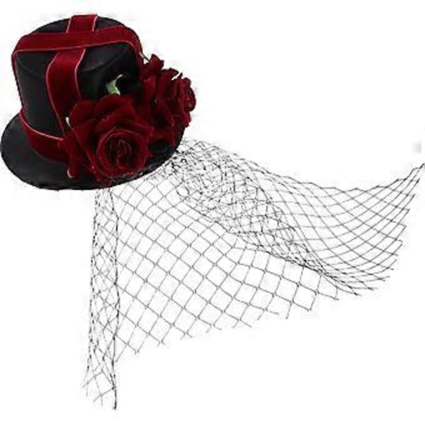 Krydsrem Rød Rose Mesh Hat Voksen Drenge Og Piger Halloween Party Dekoration Brug Hat