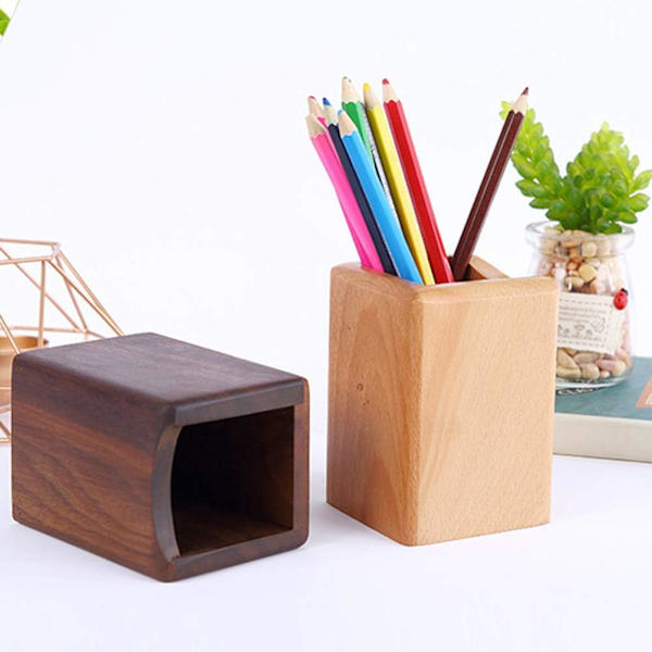 Træ Pen Box Multi-Use Skrivebordsarrangør Eco Naturligt Træ Stora