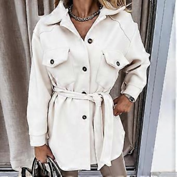 TWINFLAMES Kontor Reversjakke Kvinder Efterår Vinter Casual Langærmet Dame Top Frakke Mode Business Skjorte Jakker (M khaki)