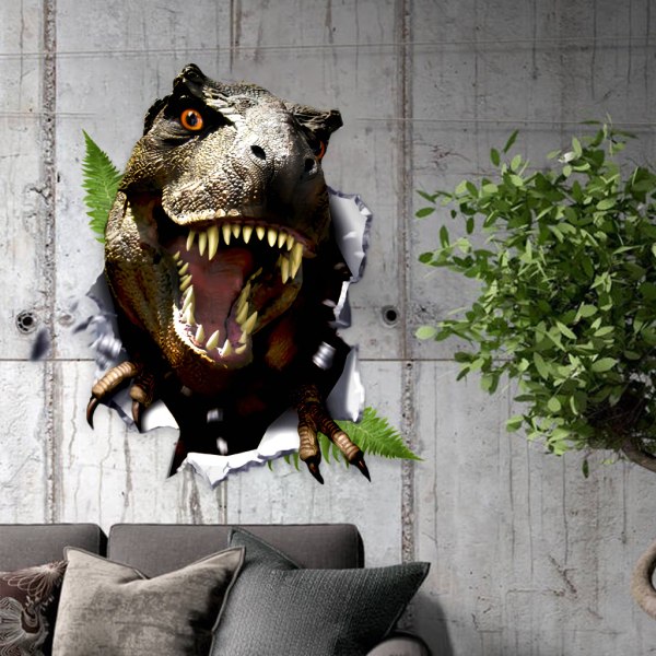 3D dinosaurie krossade väggdekaler självhäftande 3D vardagsrum sovrum