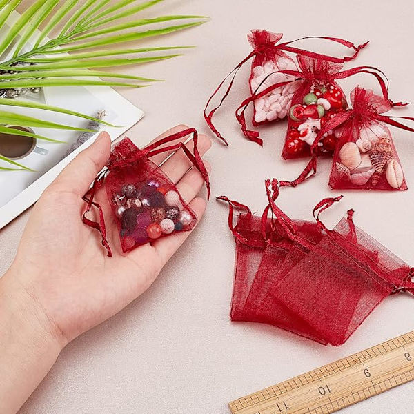 Pakke med 100 stk. organza gaveposer, små poser til mors dag, dåb, bryllup, fest, smykker, slik, gaver