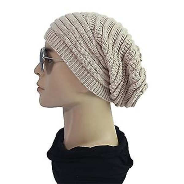 Unisex Kvinder Mænd Strikket Slouchy Baggy Beanie Hat Vinter Varmer Skull Ski Cap (Beige)