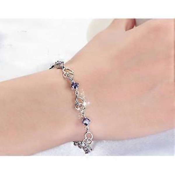 armband vänskapsgåvor ametist röd rosa blå vit justerbart kristall hjärta silverarmband present