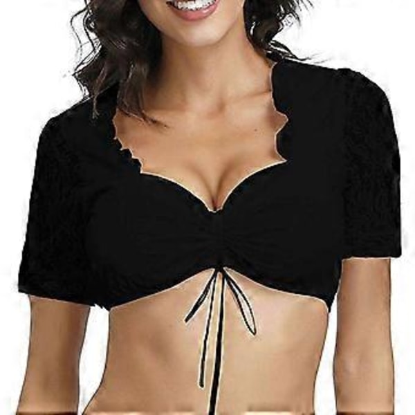 100 % uusi päivitetty pitsipusero Oktoberfest Dirndl -asuun naisille, musta elegantti Dirndl-alusvaatesetti, plus-koko, avoin rinta (XL musta)