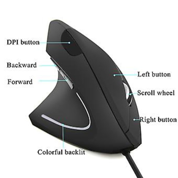 Ergonomisk optisk USB-kabeltilkoblet vertikal datamus for venstre hånd, gamingmus