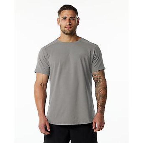 Sport Fitness T-shirt med Kort Ärm för Män, Bomull, Rund Hals, Enfärgad, Casual Träning, Svart (XXXL Grå)