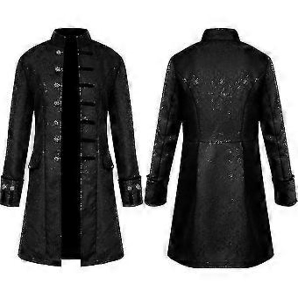 Menn Jakker Steampunk Vintage Frakk Gotisk Viktoriansk Frock Karneval Cosplay.M (2XL Svart)