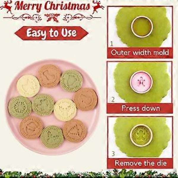 Julekakeformersett, 9 stk 3D Plastjulestempler, Linzer Juleformer, Kakeformer til Julefestforsyninger og Dekorasjoner