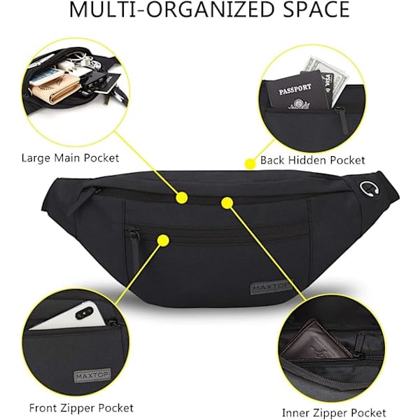 Suuri crossbody-vyölaukku, jossa on 4 vetoketjutaskua, nauti urheilupäivästä