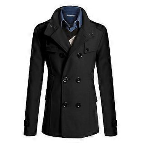 Mænds Trenchcoat Dobbeltbrystet Yderbeklædning Vinterjakke Formel Frakke (3XL Sort)