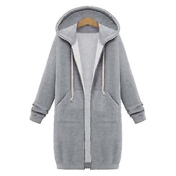 Avslappnad Kvinna Lång Huvtröja Sweatshirt Jacka Dragkedja Ytterkläder Huvad Jacka Ytterkläder Toppar-b (XXXL Ljusgrå)