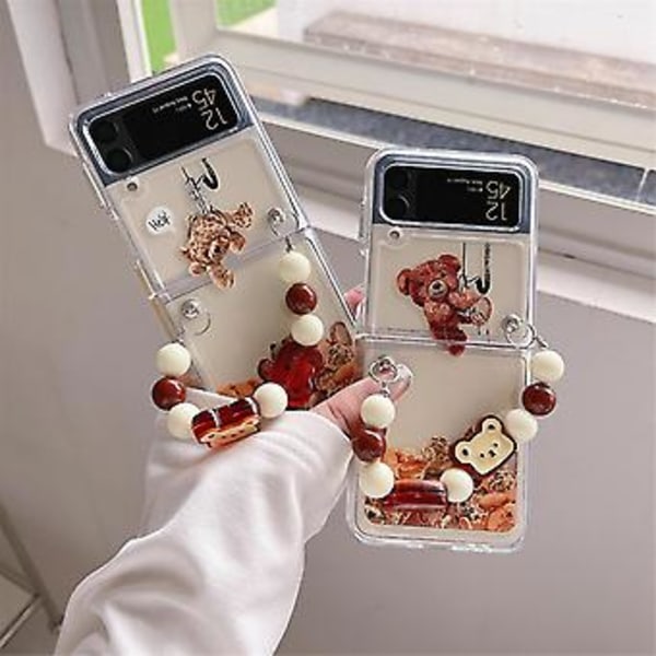 Transparent Skal med Handrem Kompatibel med Samsung Galaxy Z Flip 4, Söt Björnhård PC Skyddande Omslag