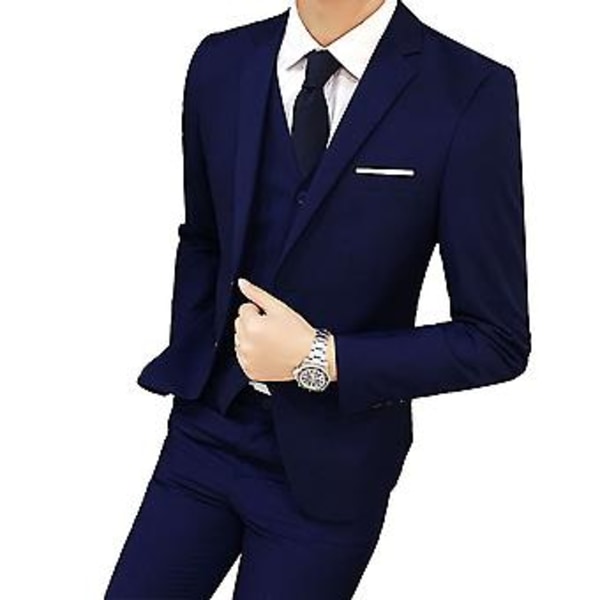Fianao Tredelt Plus Size Bryllupsforretning Mænd Formelle Suit Vest Blazer Bukser Sæt (XXXXXL Blå)