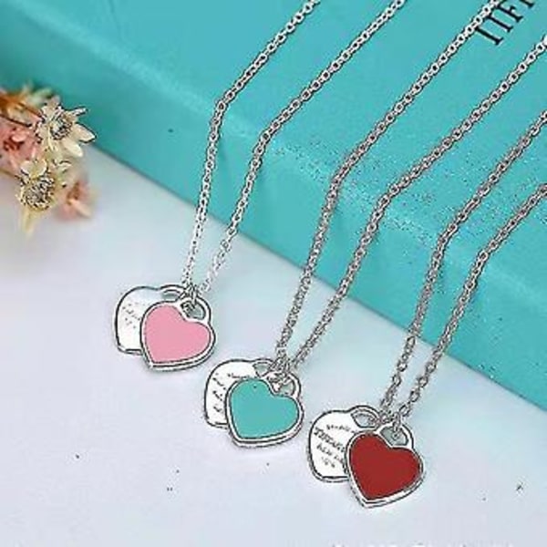 Klassisk Halskjede Dobbelt Hjerte 925 Sterling Sølv Henger (1 Stykke, Rosa) ( )