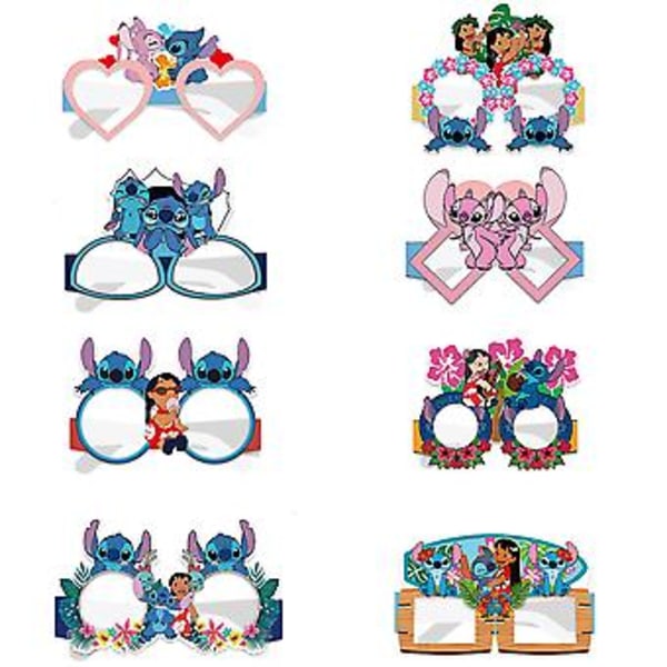 Lilo & Stitch -hauskat juhla-lasit tarvikkeet koristeluun valokuva-koju propsit syntymäpäivä häät selfie-kuvaus juhla-suositukset (8 kpl)