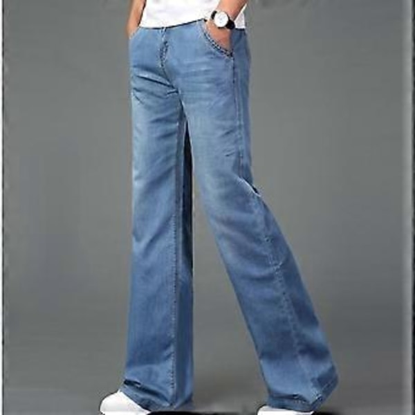 Nye tynde sommerjeans med svaj i benene til mænd, højtaljede lange flare jeans til mænd, Jeans Hommes Bell Bottom Jeans til mænd (31 mørkeblå)