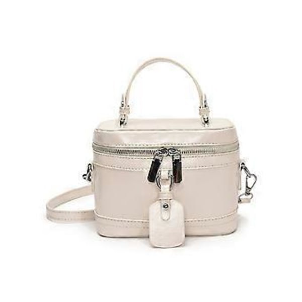 Dam PU Läder Handväska Mode Box Väska Koreansk Stil Axelväska Topphandtag Väska Enfärgad Crossbody Väska för Arbete Vit( Vit)