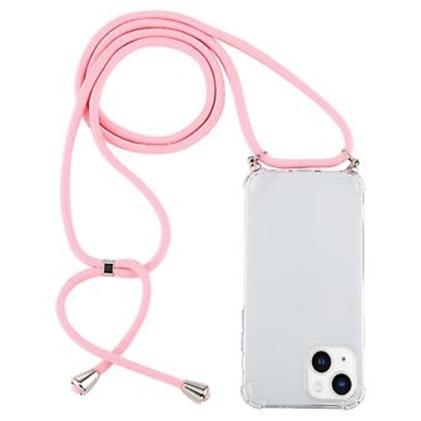 Neljäkulmainen TPU-kotelo narulla iPhone 15 Plus:lle (Vaaleanpunainen)