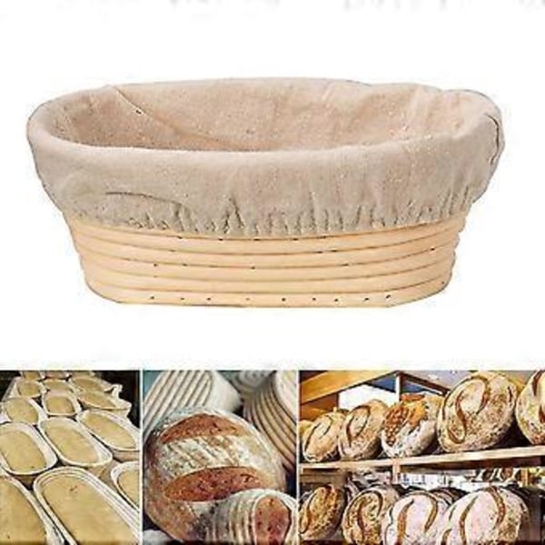 Oval Rattan Hævekurv til Brøddej med Klædebetræk og Skraber (28x14x8cm)