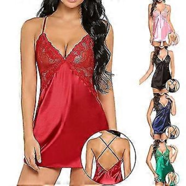 Nattlinne Nattkläder För Sexiga Kvinnor Spets Silkeslen Mjuk Glänsande Satin Chemise Flerfärgad Valfri (XXL Svart)