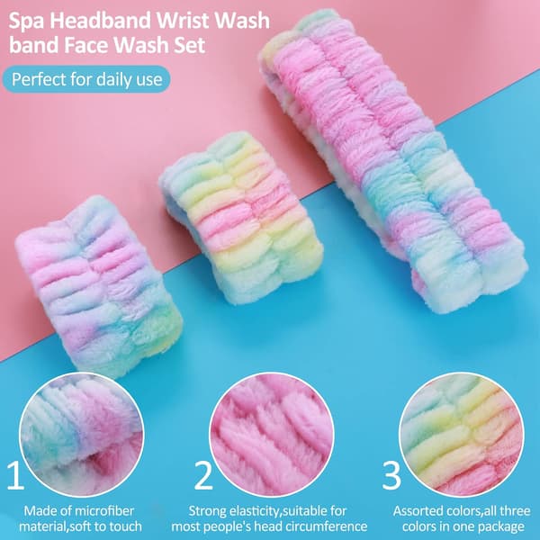 3 stk. Spa-hovedbånd til håndled og ansigtsvask, ansigtsmakeup, mikrofiber
