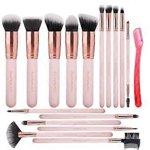 16-delad Makeupborste Set med 1 Ögonbrynsrakhyvel Premium Syntetisk Foundation Blending Face Powder Ögonskugga Concealer Make Up Borste Verktygsset