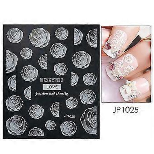 6 Ark 5D Balletflicka Blomma Moln Fjäder Nagelkonst Dekaler, Präglad Egenlimmande Vit Ros Snöflingor Glitter Stjärnor Dekaler för Akrylnagel