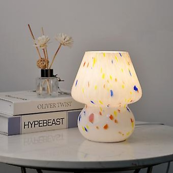 Svampformad Nattlampa i Glas för Barn, Söt Bordslampa för Sovrum, Vardagsrum, Kontor (Flerfärgad)