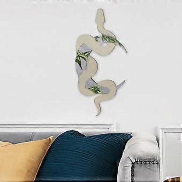Väggskylt Orm och Halvmåne Spegeldekoration Boho Stil Reflekterande Halvmåne Ornament för Vardagsrum Sovrum (Svart Guld)