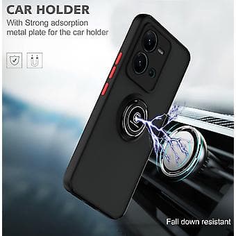 TPU + PC Telefon Cover med Ring til vivo V25 (Sort Sort)