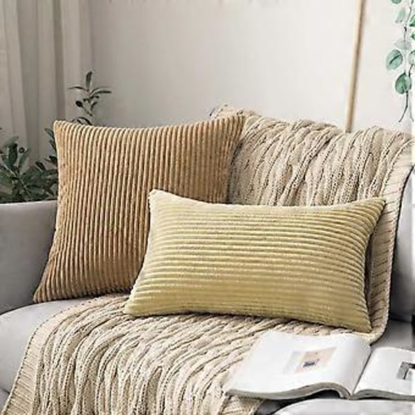 2 kpl Corduroy-tyynynpäälliset, Super Pehmeät Heittotyynynpäälliset, Raidallinen Tyynynpäällinen Sovalle, Makuuhuoneelle, Sovalle, 20 x 20 tuumaa, Khaki