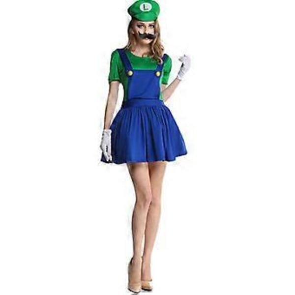 Super Mario Luigi Bros Cosplay Dräkt Kostym Herrar Kvinnor Barn Tonåringar Pojkar Flickor Rollspel (M Grön - Kvinnor)
