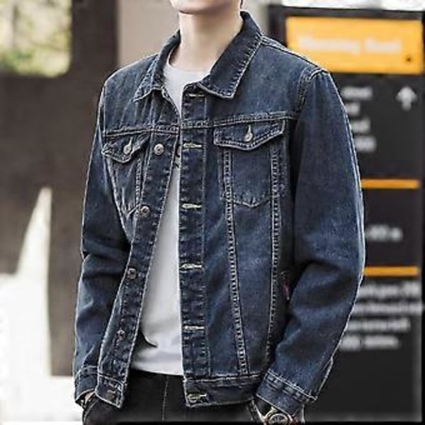Herrjacka Denim Retro Hip Hop Stil Lös Enkelknäppt Långärmad Kavaj Multi Fickor Casual Streetwear Plus Size Herrrock (4XL ljusblå)