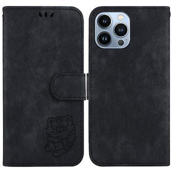 Präglad Läderfodral för iPhone 15 Pro Max (Svart)