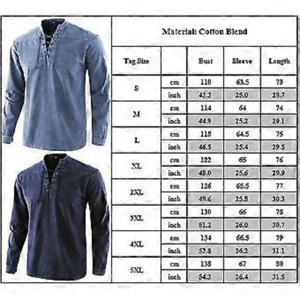 Miesten vintage-tyylinen paita, yksivärinen, pitkähihainen, rento, kiristysnyörillinen pusero -NMAOV (4XL sininen)