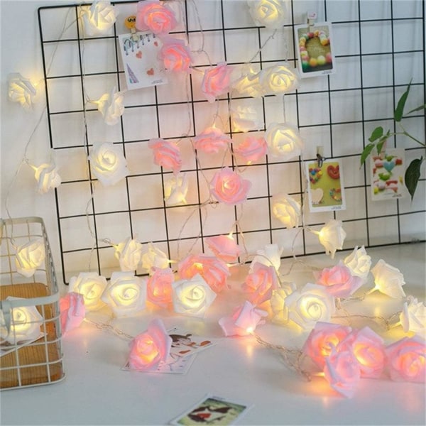 Rose String Lights 3M 20 LED batteridriven Rose Flower Warm Whi