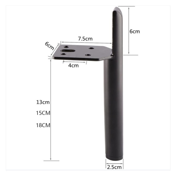 (18cm) 4 stk. Moderne Jernmøbelben Erstatning Sofaben Med Skruer Til Bord Seng Garderobe Sort