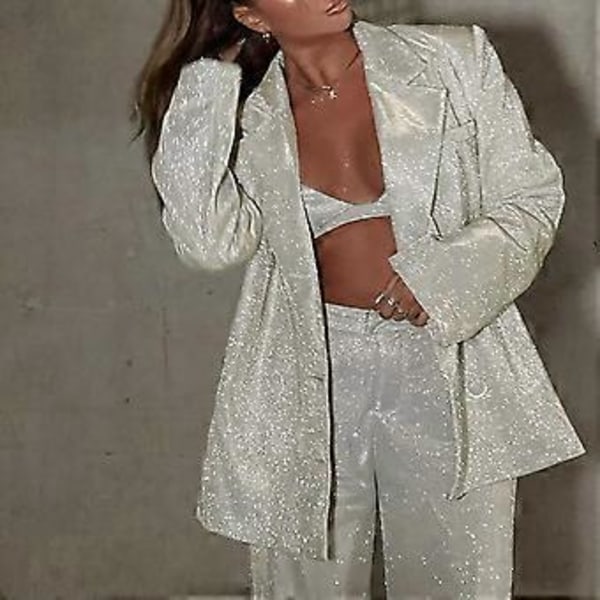Ny Glitter Sequin Blazer Dragt Åben Frakke Jakke Damer Fest Udendørs Beklædning  hurtig(M )