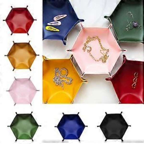 Tärningsbricka PU Läder Tärningsfällbar Hexagon Bricka Tärningsmyntväska Hållare Hemmabar (Liten Gurkmeja)