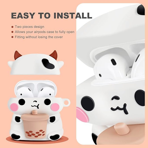 1 stk etui for Airpods 1&2, myk silikon 3D søt morsom kul gøy Ca