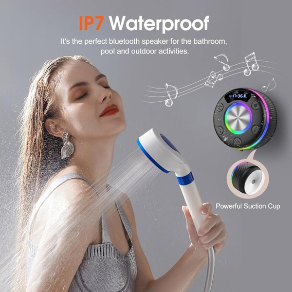 Vattentät Bluetooth-duschhögtalare med FM-radio, bärbar Bluetooth-högtalare HD Surround Sound, IPX