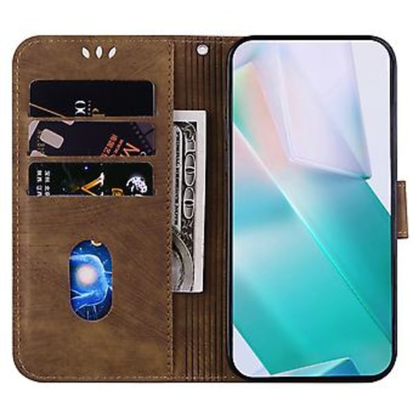 Embosset Lærveske For iPhone 15 Pro Max (Brun)